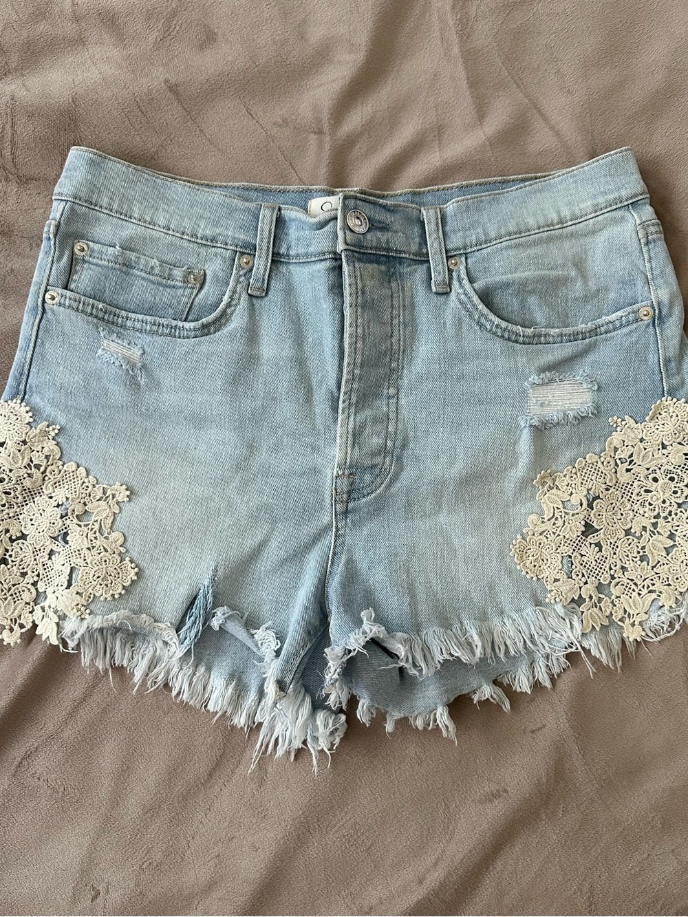 Jessica Simpson Light Blue Denim Shorts with Cream Crochet Trim